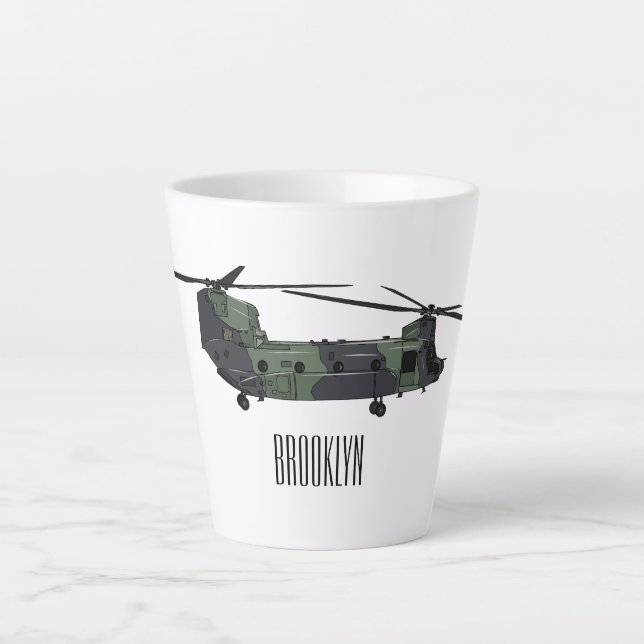 Chinook army helicopter cartoon illustration latte mug (Front)