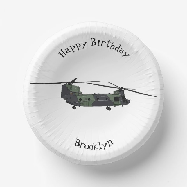 Chinook army helicopter cartoon illustration paper plate (Front)
