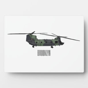 Chinook army helicopter cartoon illustration plaque