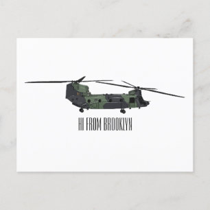 Chinook army helicopter cartoon illustration postcard