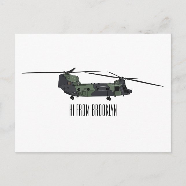 Chinook army helicopter cartoon illustration postcard (Front)