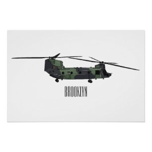 Chinook army helicopter cartoon illustration poster