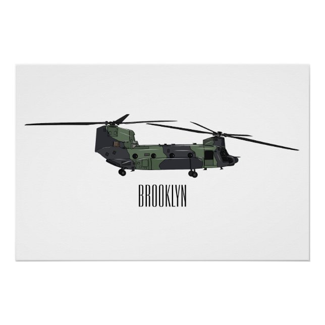 Chinook army helicopter cartoon illustration poster (Front)