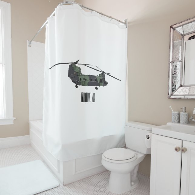 Chinook army helicopter cartoon illustration shower curtain (In Situ)