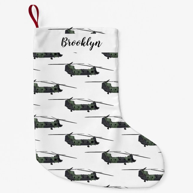 Chinook army helicopter cartoon illustration small christmas stocking (Front)