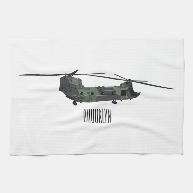 Chinook army helicopter cartoon illustration tea towel (Horizontal)