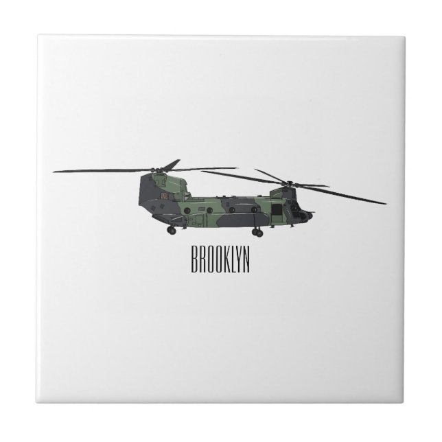 Chinook army helicopter cartoon illustration tile (Front)
