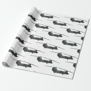 Chinook army helicopter cartoon illustration wrapping paper