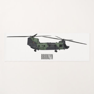 Chinook army helicopter cartoon illustration yoga mat