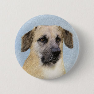 Chinook (Dropped Ears) Painting - Original Dog Art 6 Cm Round Badge