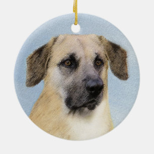 Chinook (Dropped Ears) Painting - Original Dog Art Ceramic Tree Decoration