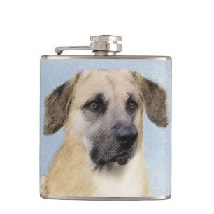 Chinook (Dropped Ears) Painting - Original Dog Art Hip Flask