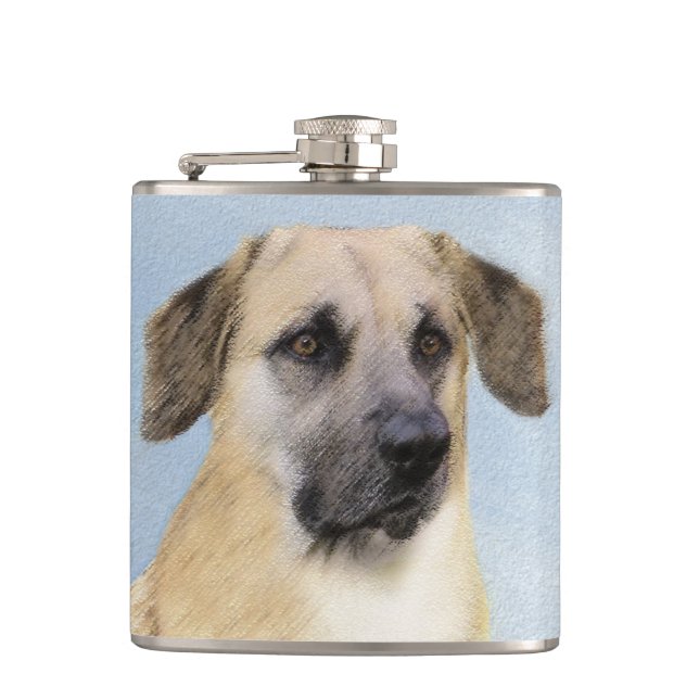 Chinook (Dropped Ears) Painting - Original Dog Art Hip Flask (Front)