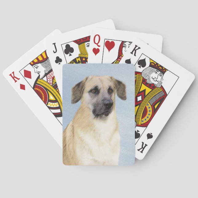 Chinook (Dropped Ears) Painting - Original Dog Art Playing Cards (Back)