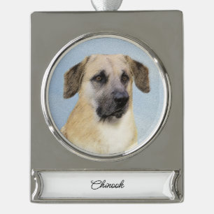 Chinook (Dropped Ears) Painting - Original Dog Art Silver Plated Banner Ornament
