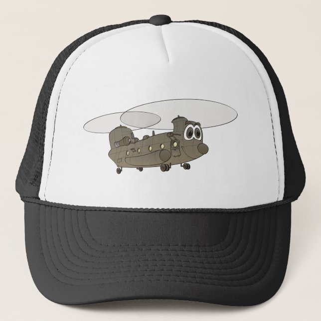 Chinook Helicopter Cartoon Trucker Hat (Front)