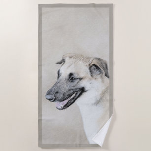Chinook (Helicopter Ears) Painting - Dog Art Beach Towel