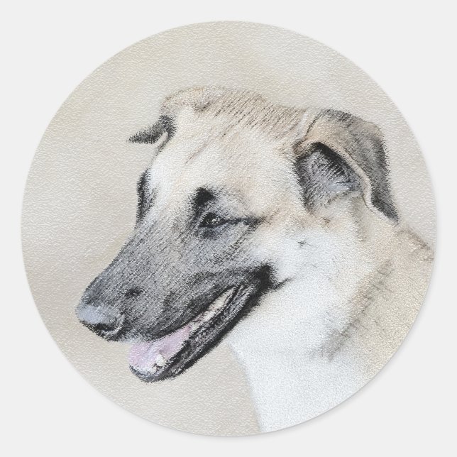 Chinook (Helicopter Ears) Painting - Dog Art Classic Round Sticker (Front)