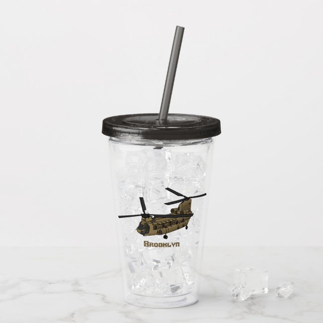 Chinook military helicopter illustration acrylic tumbler (Back Ice)