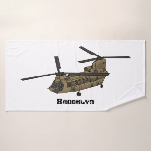 Chinook military helicopter illustration bath towel set