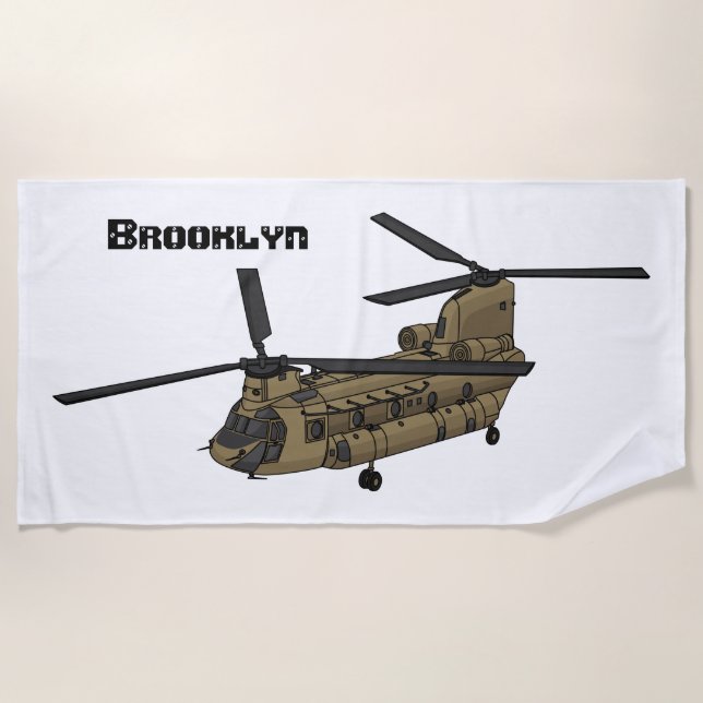Chinook military helicopter illustration beach towel (Front)