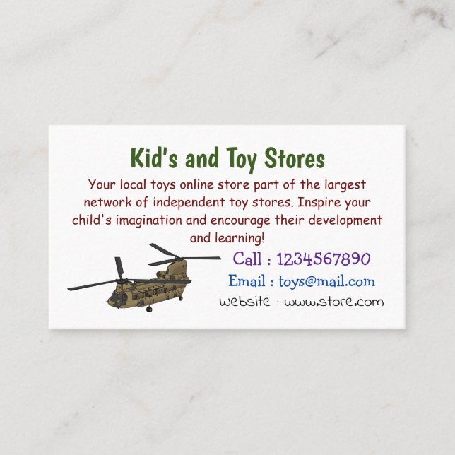 Chinook military helicopter illustration business card (Front)
