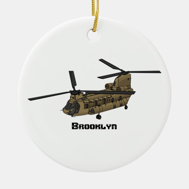 Chinook military helicopter illustration  ceramic tree decoration (Front)