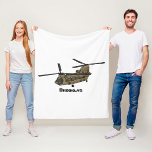 Chinook military helicopter illustration fleece blanket