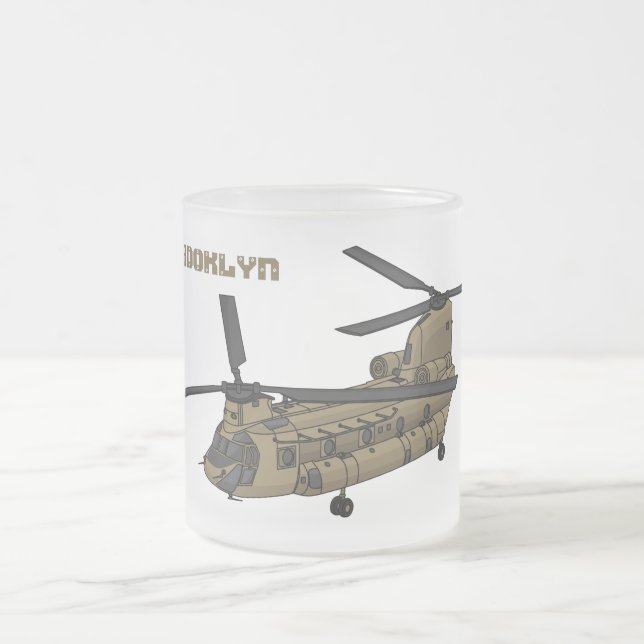 Chinook military helicopter illustration frosted glass coffee mug (Center)