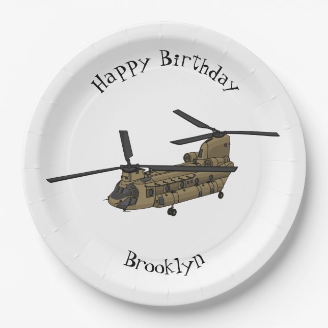Chinook military helicopter illustration paper plate (Front)