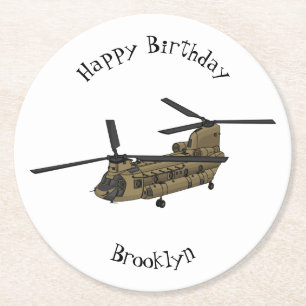 Chinook military helicopter illustration round paper coaster