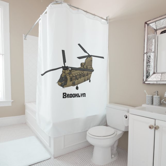 Chinook military helicopter illustration shower curtain (In Situ)