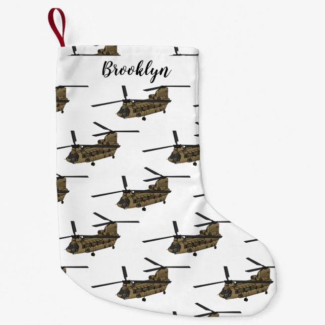 Chinook military helicopter illustration small christmas stocking (Front)