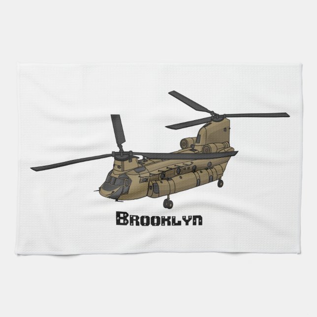 Chinook military helicopter illustration tea towel (Horizontal)