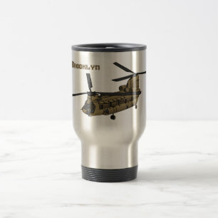 Chinook military helicopter illustration travel mug