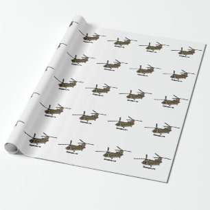 Chinook military helicopter illustration wrapping paper