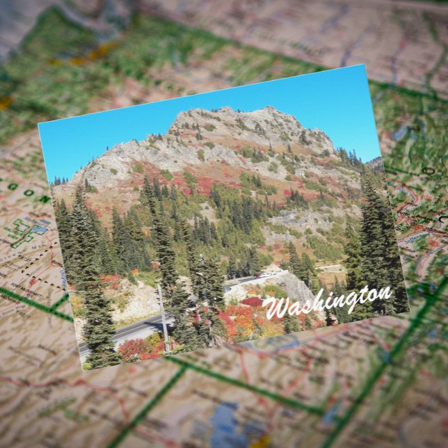 Chinook Pass, Washington State Travel Photo Postcard (In Situ Map)