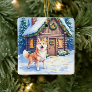 Chinook Rustic Log Cabin Christmas Art Ceramic Ornament