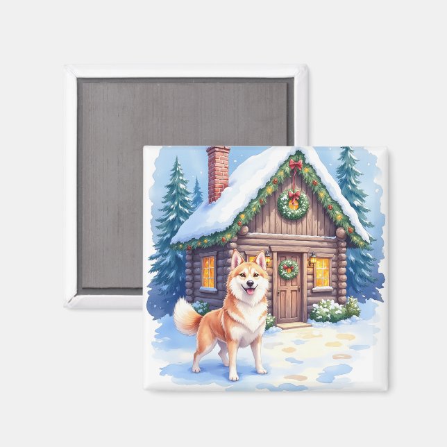 Chinook Rustic Log Cabin Christmas Art Magnet (Front/Back)