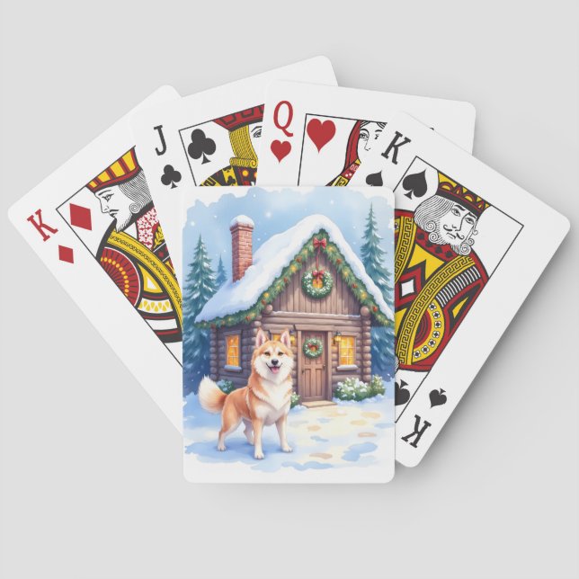 Chinook Rustic Log Cabin Christmas Art Playing Cards (Back)