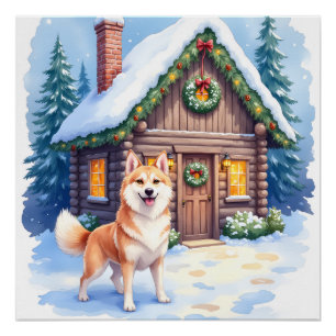 Chinook Rustic Log Cabin Christmas Art Poster