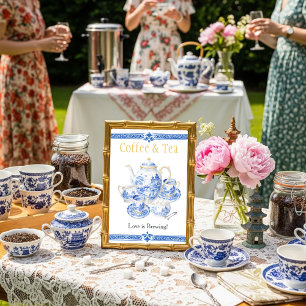 Chinosierie blue Coffee & Tea Love is Brewing Sign Invitation