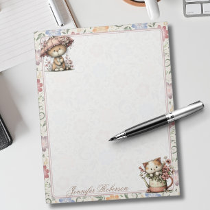 Chintz English Garden Floral Botanical Cats Notepad