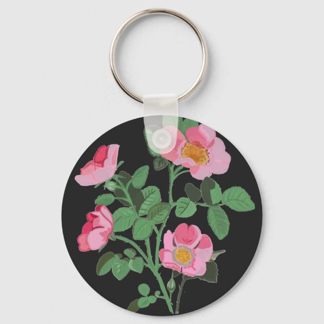 Chintzy Pink Wild Rose Key Ring (Front)