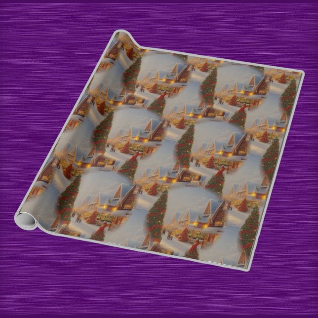 Chintzy Village Christmas Tree Snow Globe Pattern Wrapping Paper (Creator Uploaded)