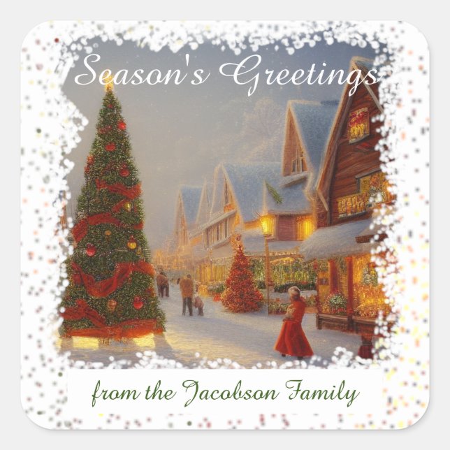 Chintzy Village Christmas Trees Seasons Greetings Square Sticker (Front)