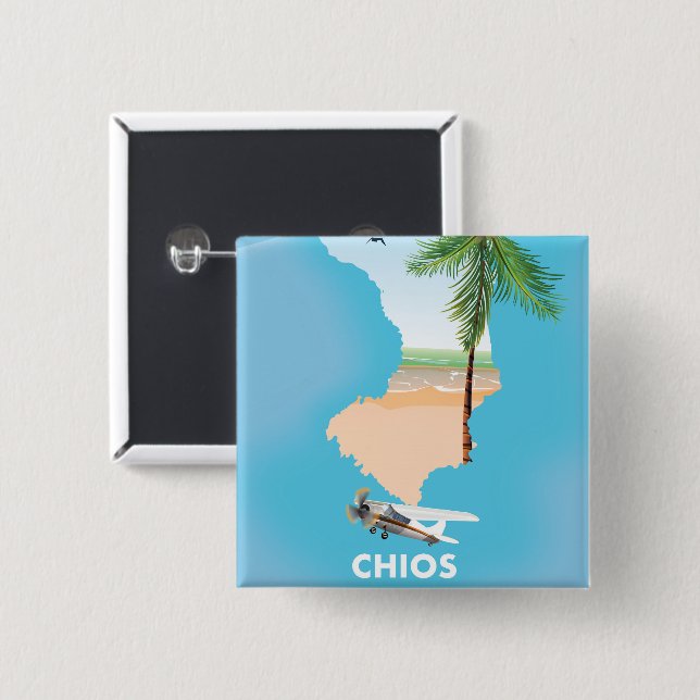 Chios Greece illustrated map. 15 Cm Square Badge (Front & Back)
