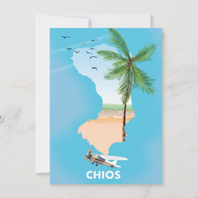 Chios Greece illustrated map. Invitation (Back)