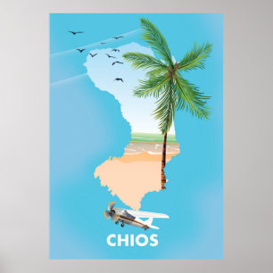 Chios Greece illustrated map. Poster