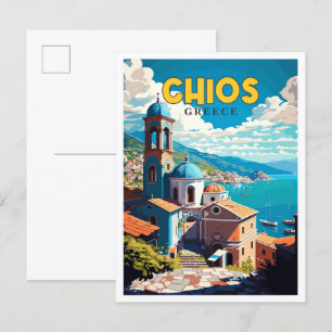 Chios Greece vintage travel illustration Postcard